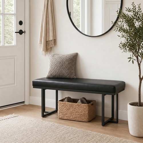 Faux leather entryway bench - faux,